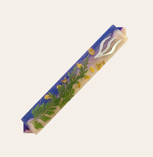 Purple and Cream Dried Flower Mezuzah With Silver accents - Handmade Judaica Mezuzah Case - Handmade Epoxy Mezuzah Gift - Jewish Art 5
