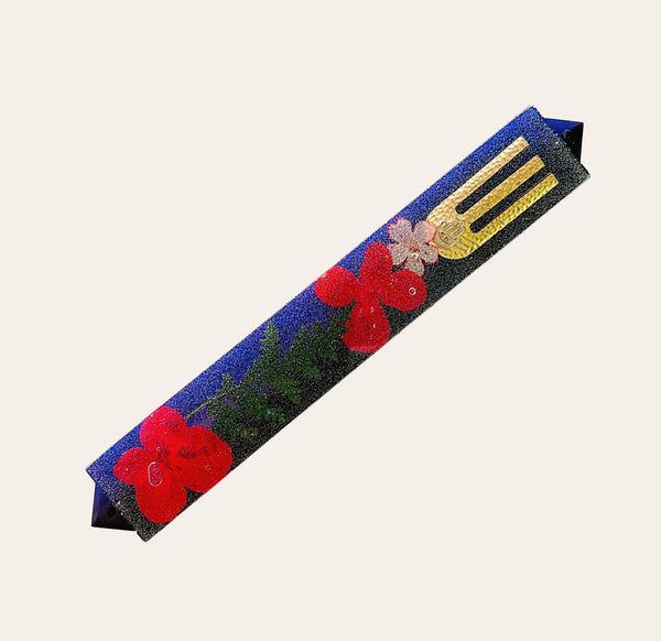 Deep Purple and Black Dried Flower Mezuzah With Gold accents - Handmade Judaica Mezuzah Case - Handmade Epoxy Mezuzah Gift - Jewish Art 3