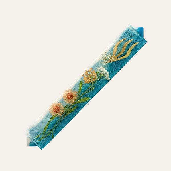 Blue and White Floral Flower Mezuzah With Gold Accents - Handmade Judaica Mezuzah Case - Handmade Epoxy Mezuzah - Jewish Gift Epoxy Art 4