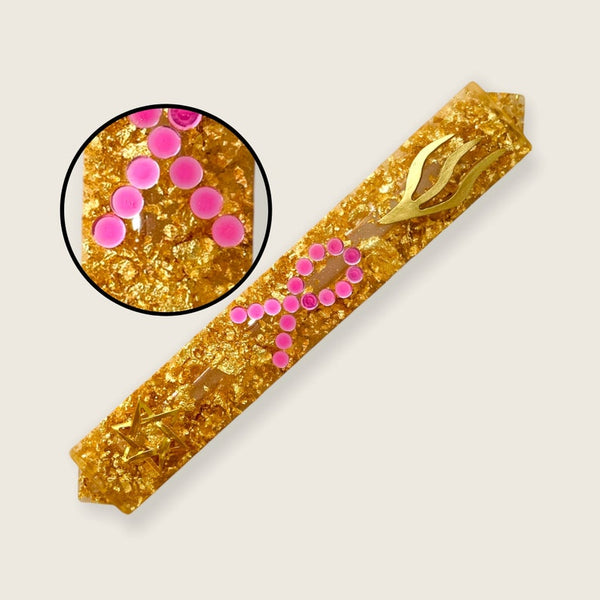 Epoxy Mezuzah with Pink Breast Cancer Awareness and Gold Metal Flakes