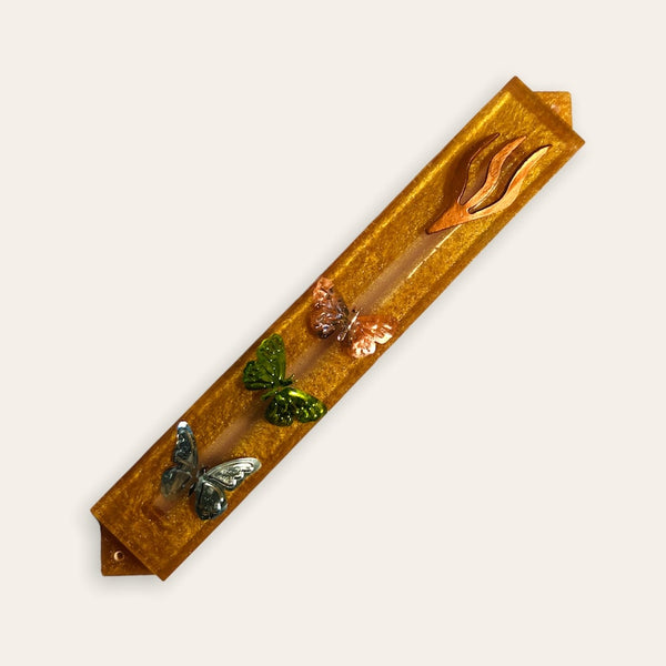 Epoxy Mezuzah in Metallic Rose Gold with Butterfly charms