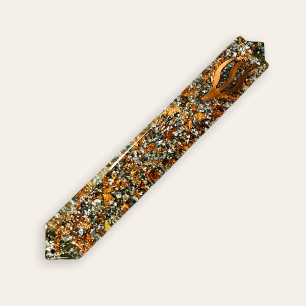 Epoxy Mezuzah with Rose Gold and Silver Flakes and Rose Gold Charm