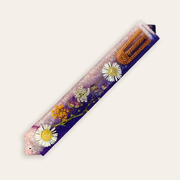 Epoxy Mezuzah in Pink and Purple with Real Preserved Flowers