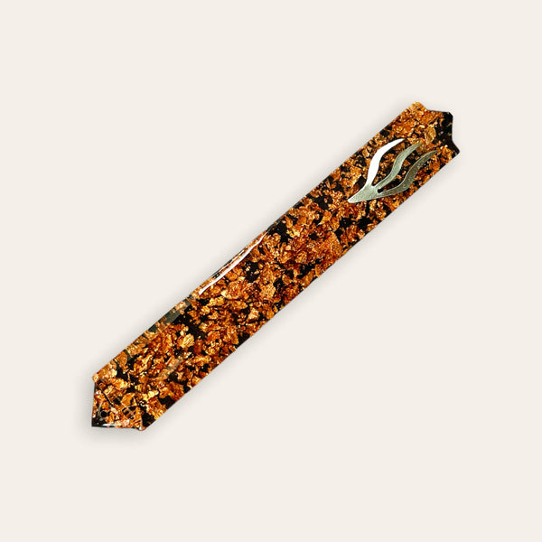 Epoxy Mezuzah in a Dark Red-Gold Chameleon with Rose Gold Metal Flakes