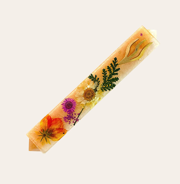 Epoxy Mezuzah in Gold & Pearl White with Colorful PreservedFlowers