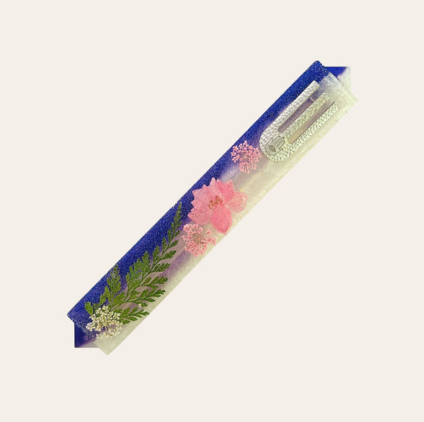 Epoxy Mezuzah in Purple & White with Preserved Flowers