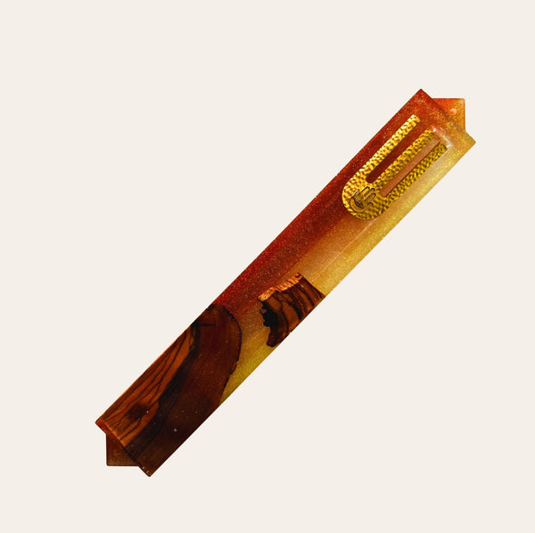 Epoxy Mezuzah in Chameleon Red & White with Olive Wood from Israel