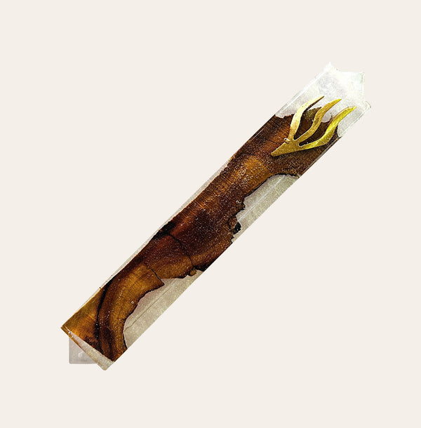 Epoxy Mezuzah in Pearl White & Gold with Olive Wood from Israel