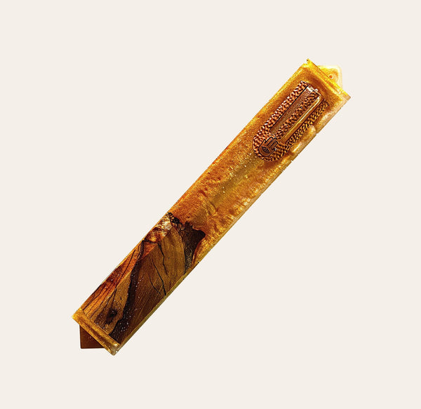 Epoxy Mezuzah in Gold & Rose Gold with Olive Wood from Israel