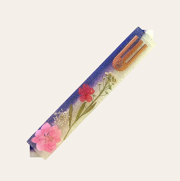Epoxy Mezuzah in Purple & White with Colorful Preserved Flowers