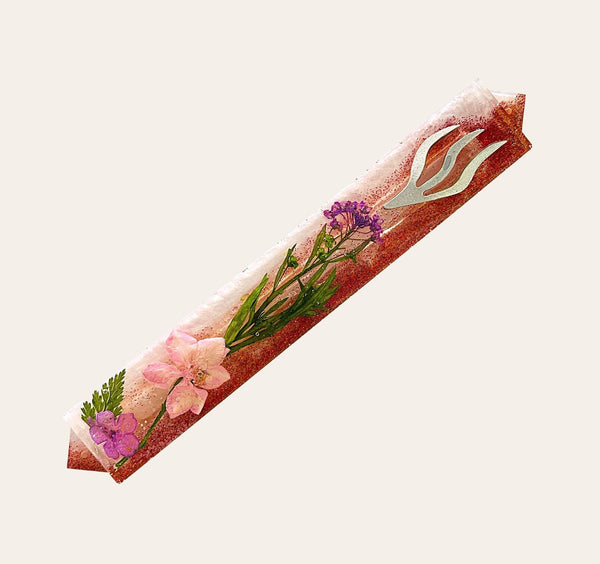 Epoxy Mezuzah in Red Glitter & White with Preserved Flowers