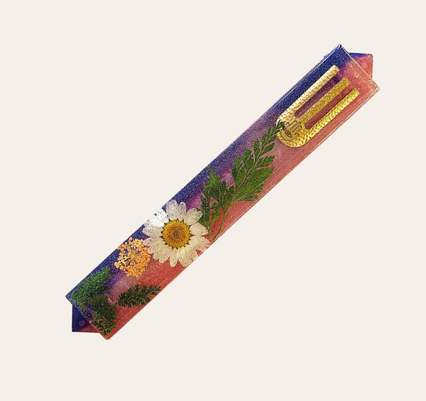 Epoxy Mezuzah in Pink & Purple with Preserved Flowers