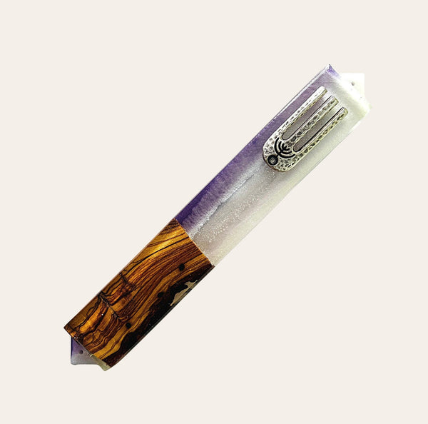 Epoxy Mezuzah in Purple & White with Real Olive Wood Epoxy from Israel