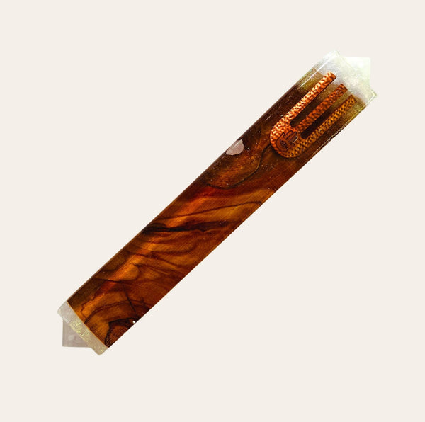 Epoxy Mezuzah in Chameleon White with Olive Wood from Israel