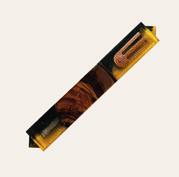 Epoxy Mezuzah in Black, Gold & Rose Gold with Olive Wood from Israel
